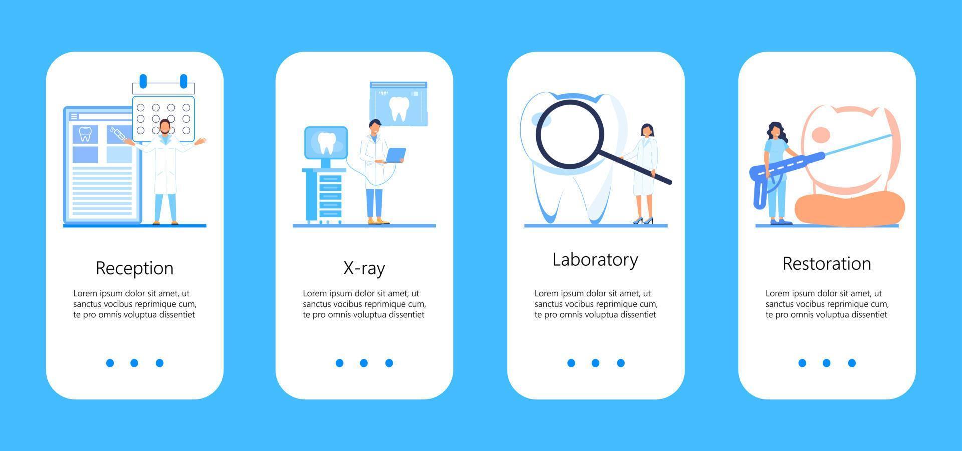 dental tjänster vektor begrepp för app, social berättelser. mycket liten tandläkare göra röntgen skanna av tänder. bleka emalj eller återhämtning implantera begrepp.