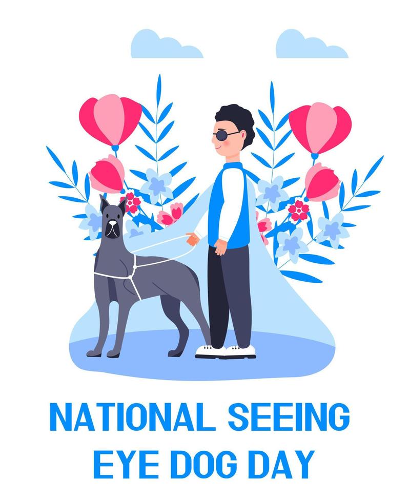 nationell seende öga hund dag begrepp vektor. händelse är berömd i 29: e januari. blind man med guide hund illustration för baner, webb vektor
