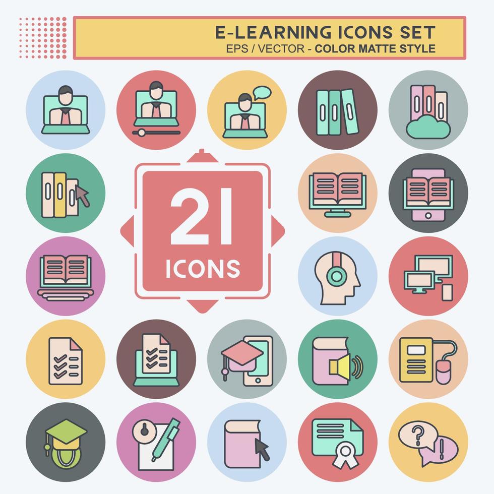 Icon-Set E-Learning. im Zusammenhang mit Bildungssymbol. Farbe Mate-Stil. einfaches Design editierbar. einfache Abbildung vektor