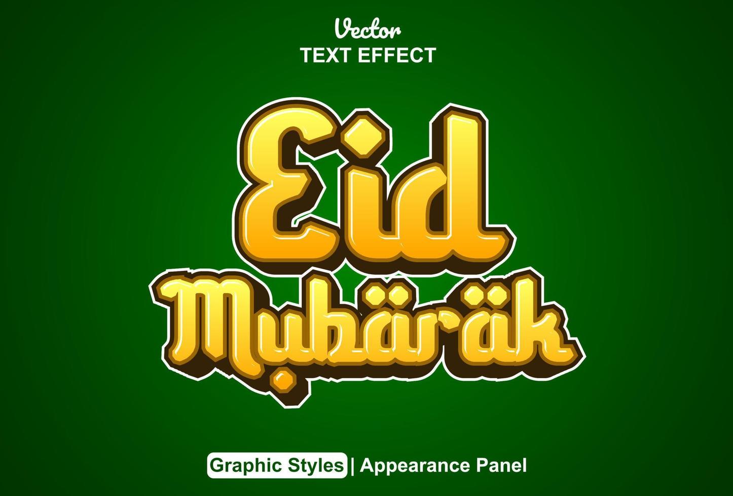 eid mubarak texteffekt mit grafikstil und bearbeitbar. vektor