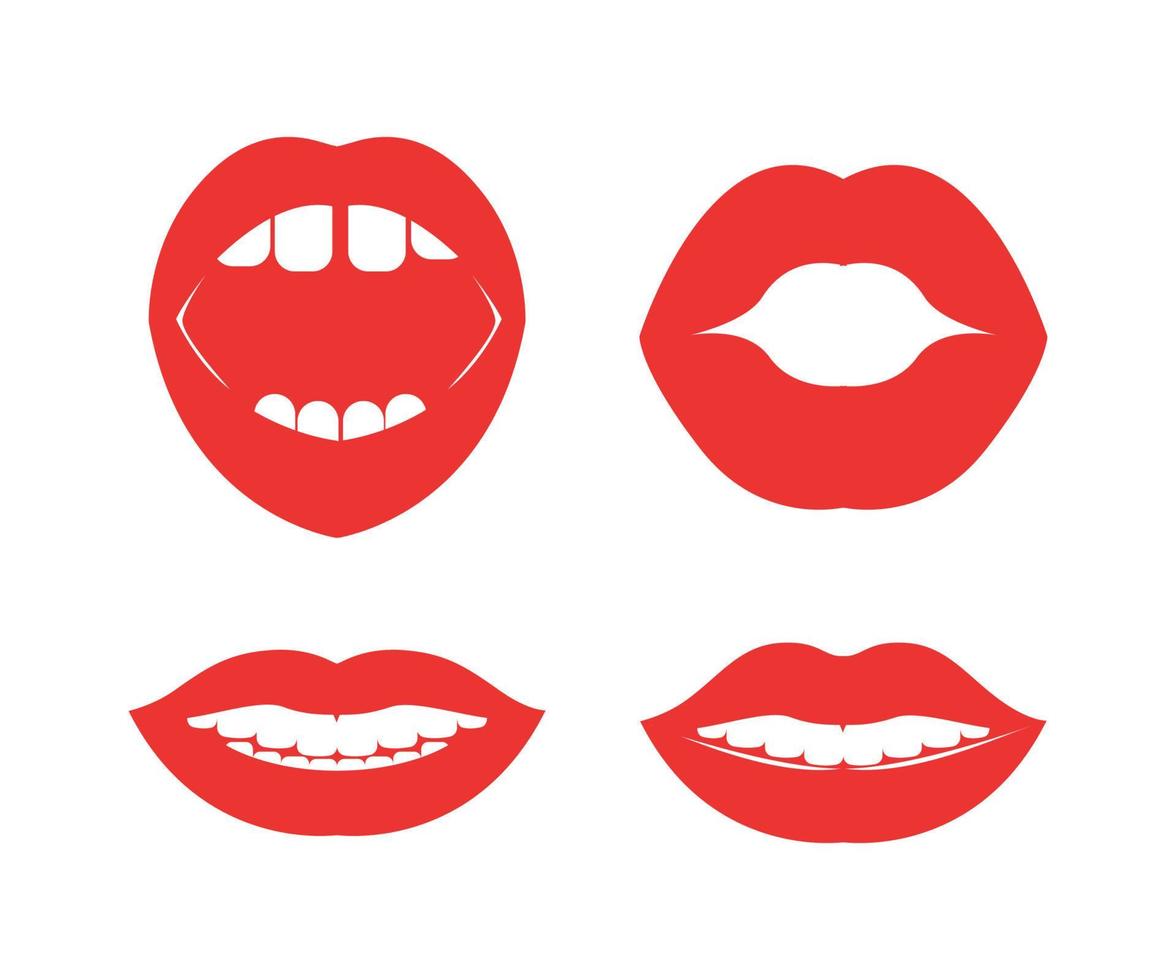 uppsättning av kvinnors mun med röd läppstift vektor
