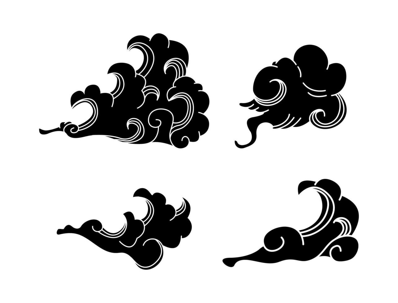 Reihe von schwarzen Rauchwolken und Wellen vektor
