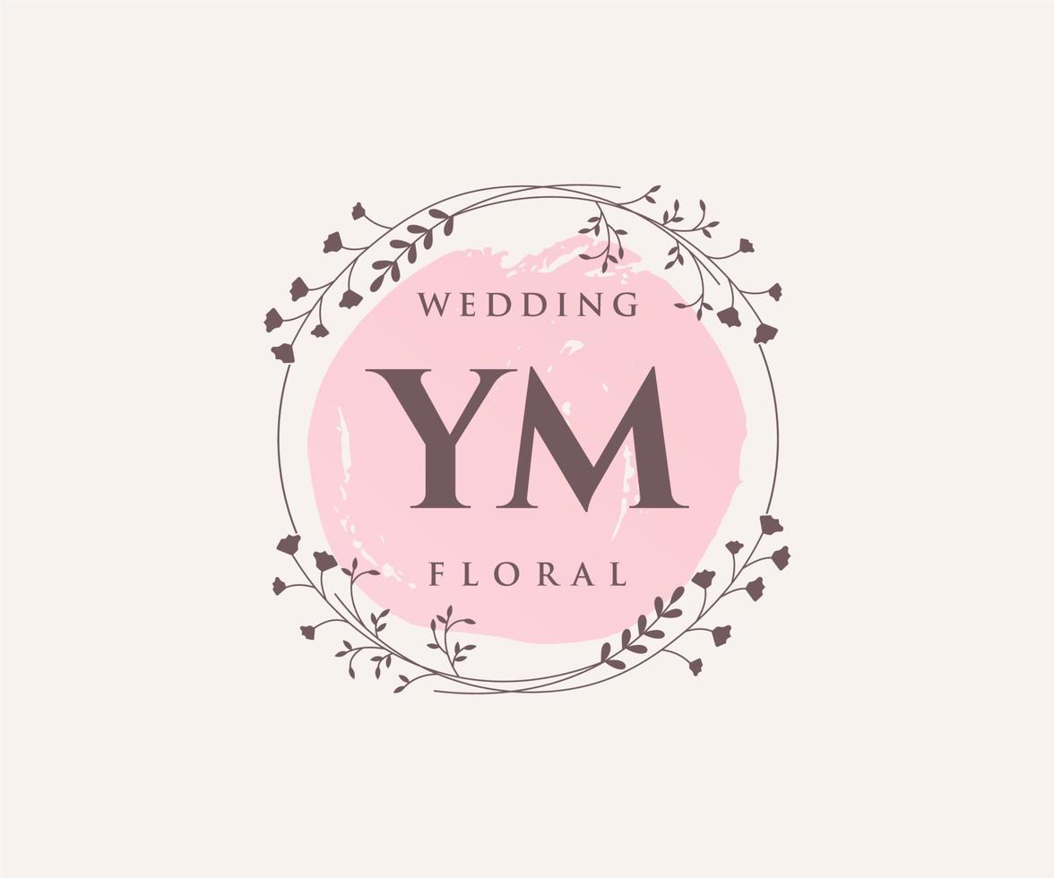 ym Initialen Brief Hochzeit Monogramm Logos Vorlage, handgezeichnete moderne minimalistische und florale Vorlagen für Einladungskarten, Datum speichern, elegante Identität. vektor