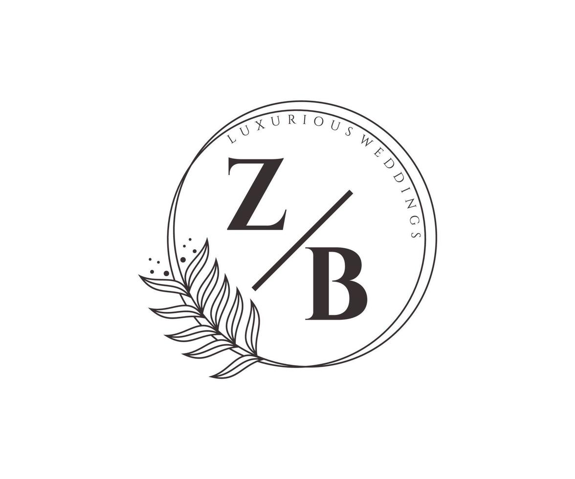 zb initialer brev bröllop monogram logotyper mall, hand dragen modern minimalistisk och blommig mallar för inbjudan kort, spara de datum, elegant identitet. vektor