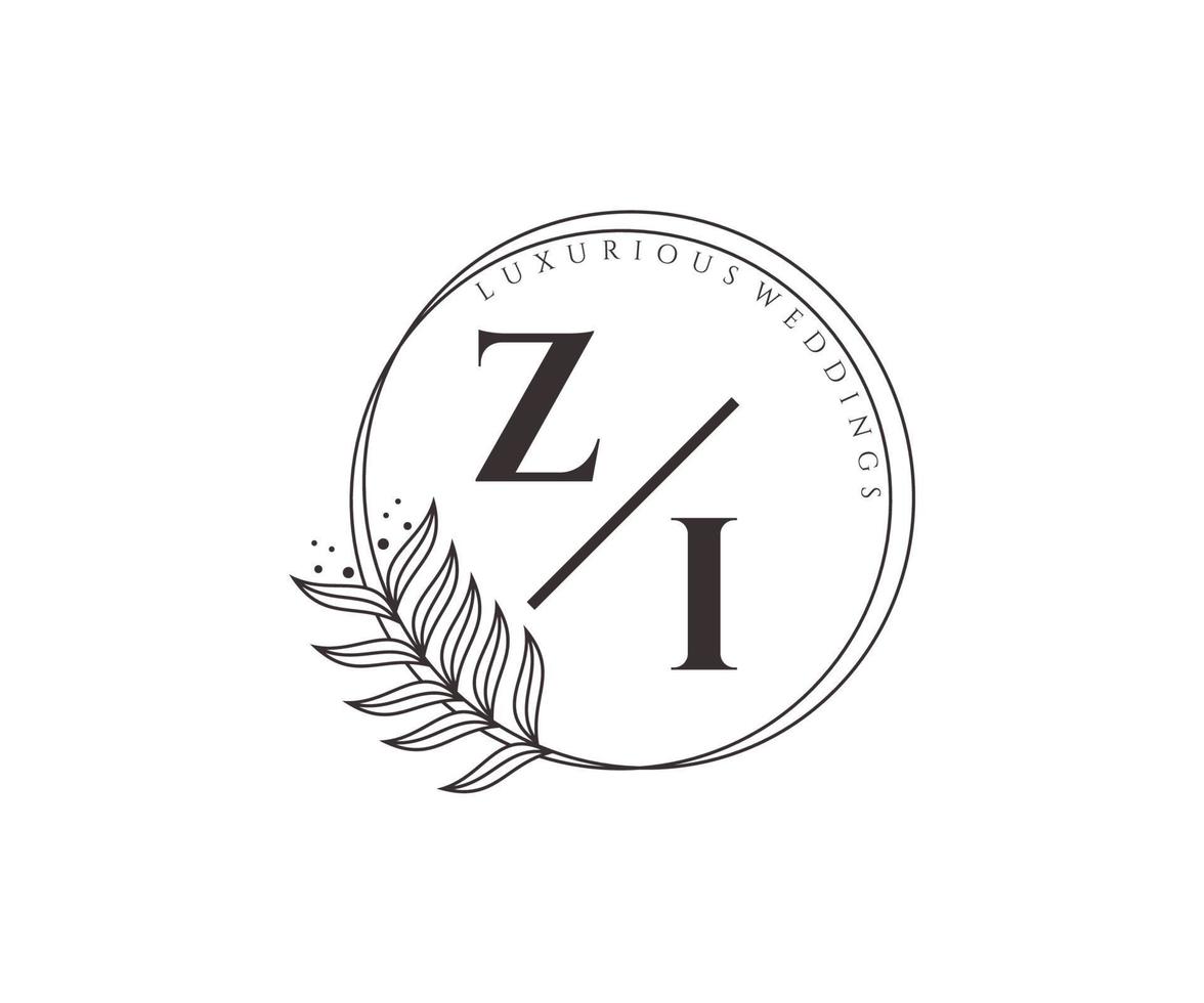 zi initialer brev bröllop monogram logotyper mall, hand dragen modern minimalistisk och blommig mallar för inbjudan kort, spara de datum, elegant identitet. vektor