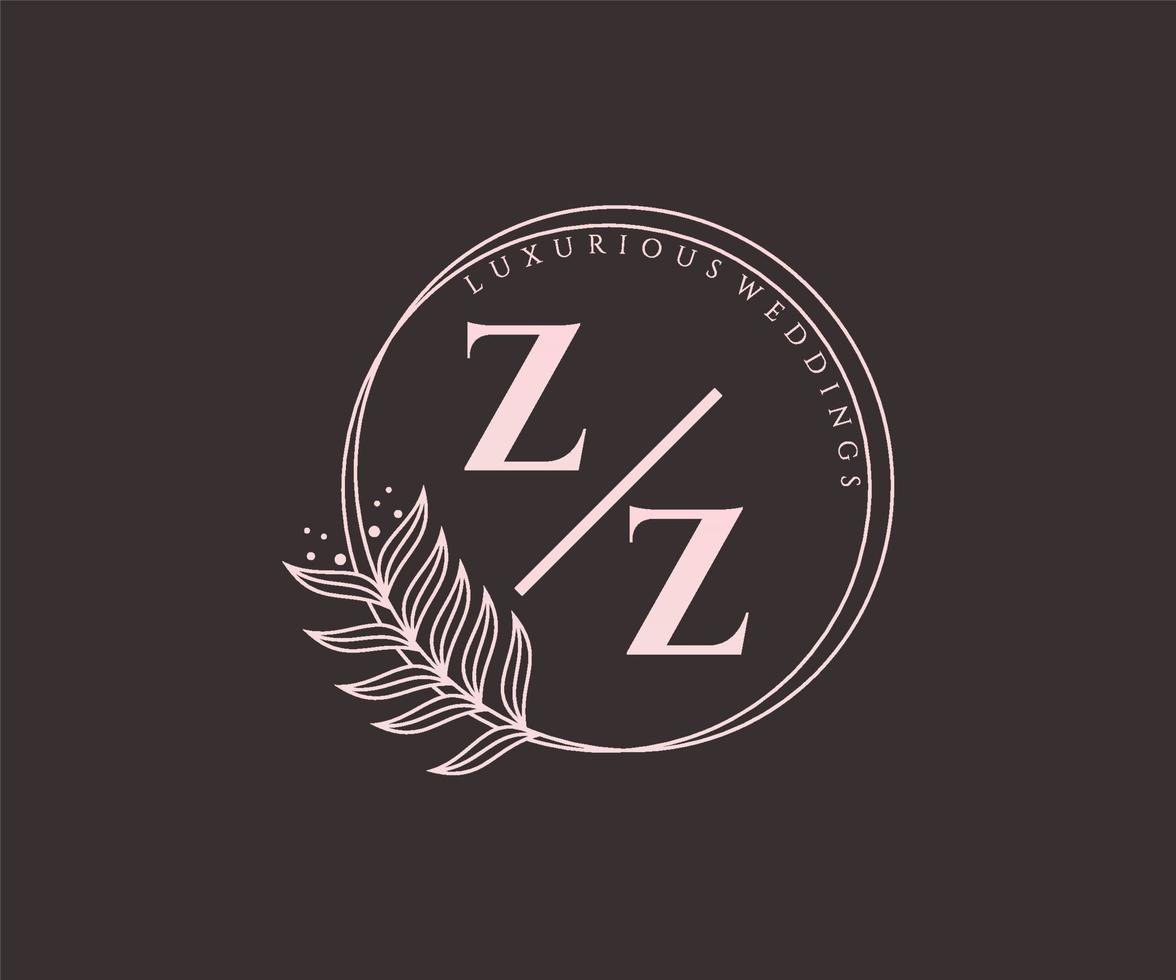 zz initialer brev bröllop monogram logotyper mall, hand dragen modern minimalistisk och blommig mallar för inbjudan kort, spara de datum, elegant identitet. vektor