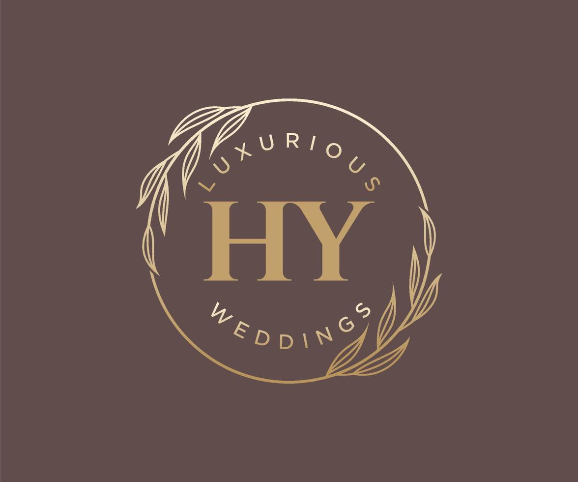 hy initials brief hochzeitsmonogramm logos vorlage, handgezeichnete moderne minimalistische und florale vorlagen für einladungskarten, save the date, elegante identität. vektor