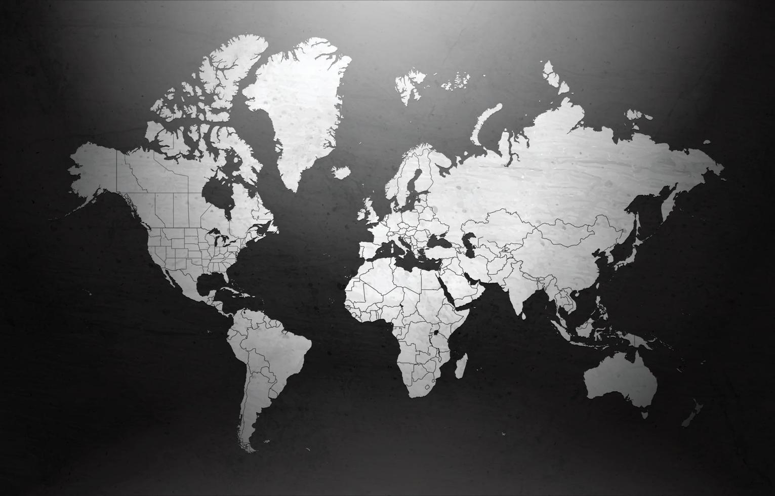 svart och vit värld Karta bakgrund med rustik textur vektor