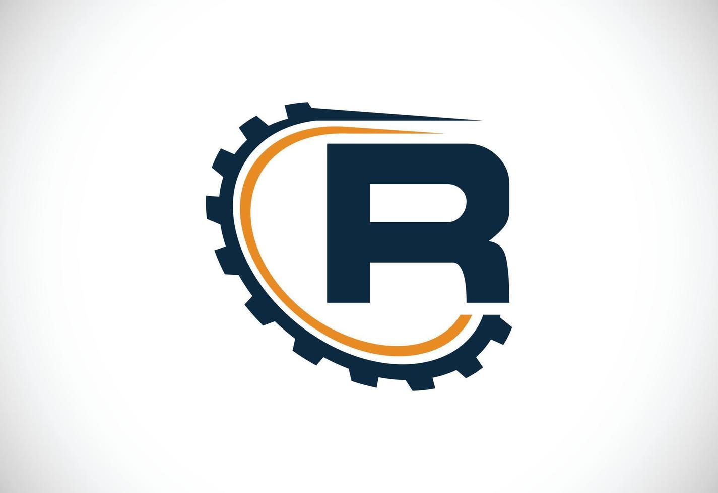 anfängliches r-alphabet mit einem zahnrad. Design des Zahnradingenieur-Logos. Logo für Automobil, Mechanik, Technologie, Einstellung, Reparaturgeschäft und Firmenidentität vektor