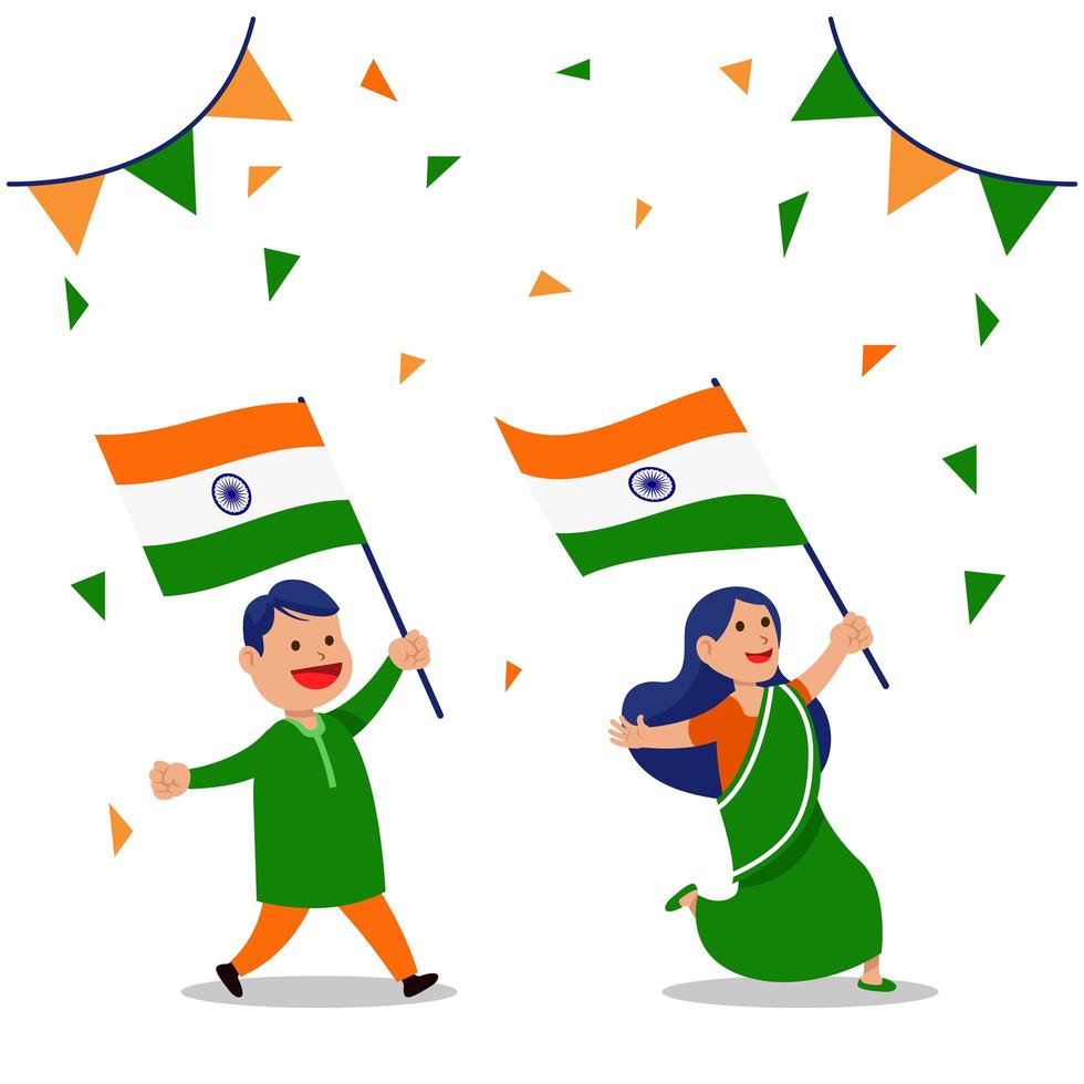två personer som viftar med flaggor firar indiens republikdag vektor