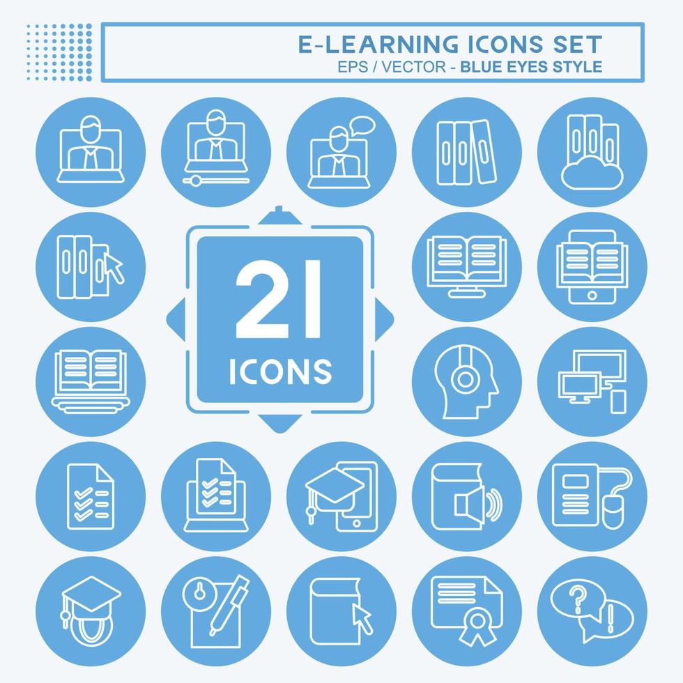 Icon-Set E-Learning. im Zusammenhang mit Bildungssymbol. blaue augen stil. einfaches Design editierbar. einfache Abbildung vektor
