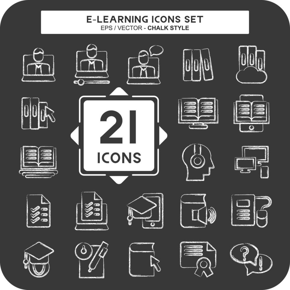 Icon-Set E-Learning. im Zusammenhang mit Bildungssymbol. Kreide-Stil. einfaches Design editierbar. einfache Abbildung vektor