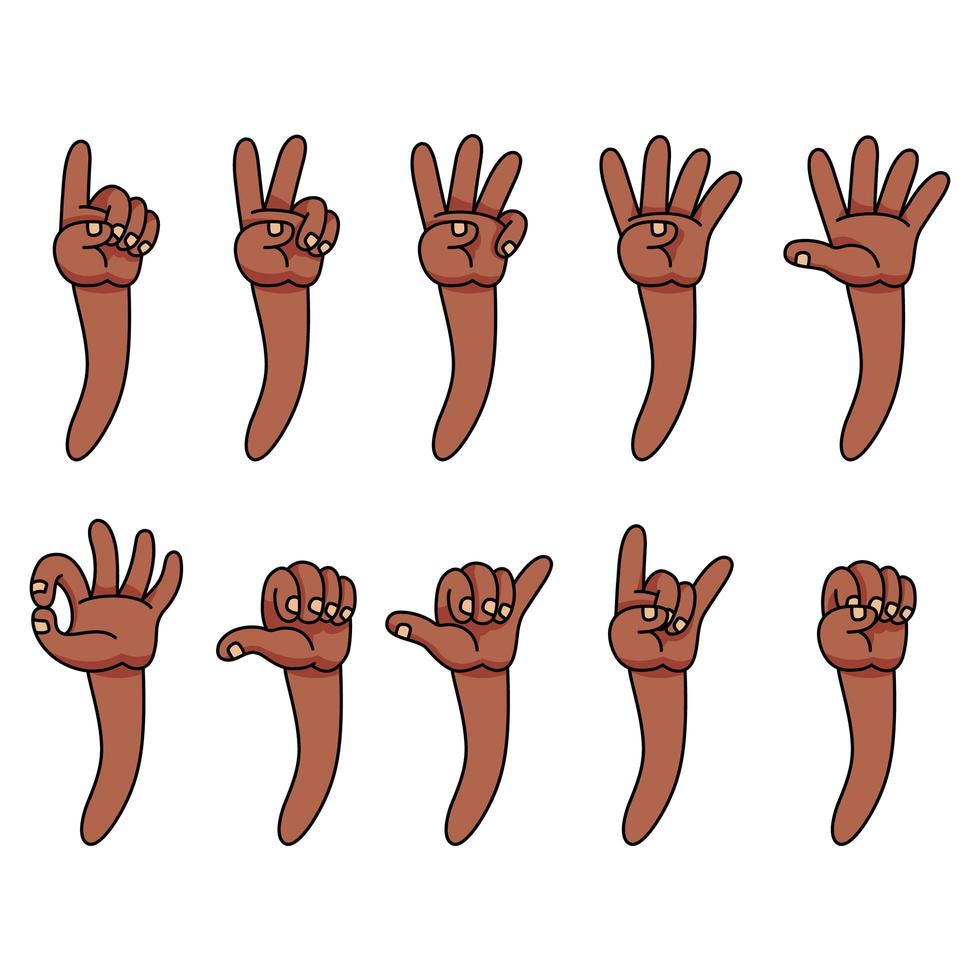 braun gefärbte Haut Hand Cartoon Gesten Sammlung vektor