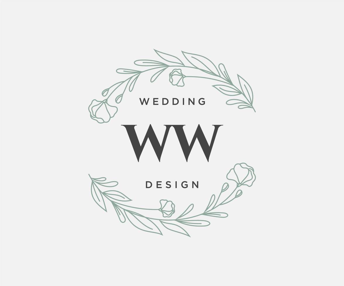 ww initialer brev bröllop monogram logotyper samling, hand dragen modern minimalistisk och blommig mallar för inbjudan kort, spara de datum, elegant identitet för restaurang, boutique, Kafé i vektor