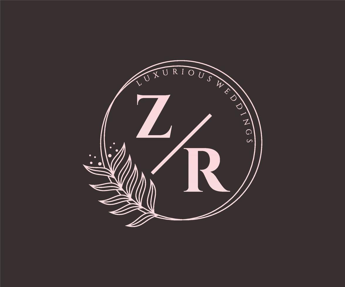 zr initialen brief hochzeitsmonogramm logos vorlage, handgezeichnete moderne minimalistische und florale vorlagen für einladungskarten, datum speichern, elegante identität. vektor