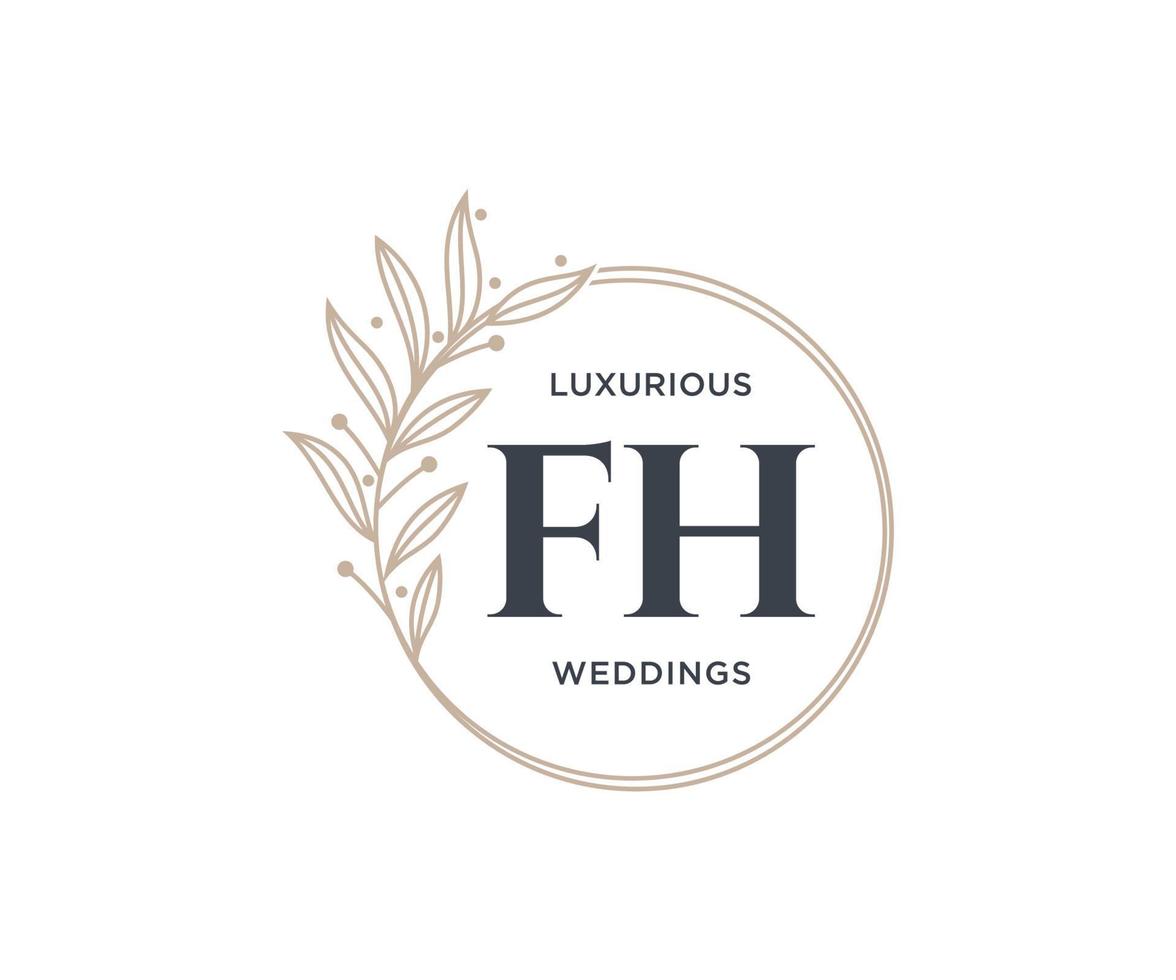 fh initialer brev bröllop monogram logotyper mall, hand dragen modern minimalistisk och blommig mallar för inbjudan kort, spara de datum, elegant identitet. vektor