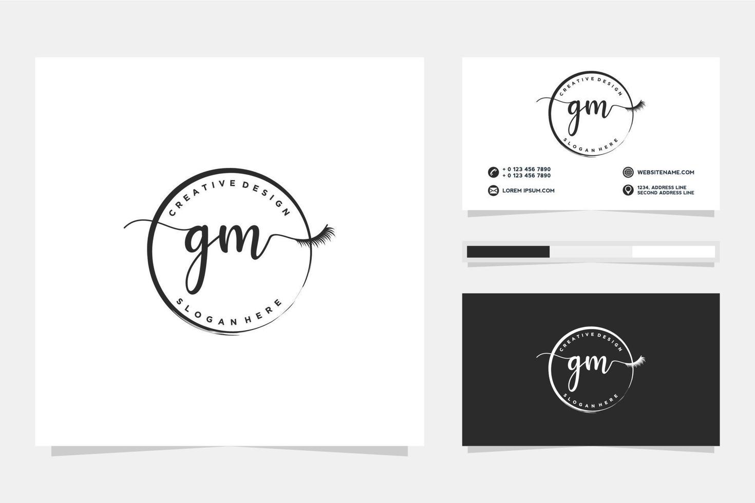 första gm feminin logotyp samlingar och företag kort templat premie vektor