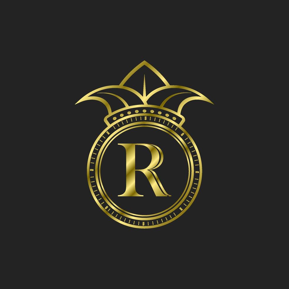 första r guld logotyp lyx elegant med krona vektor