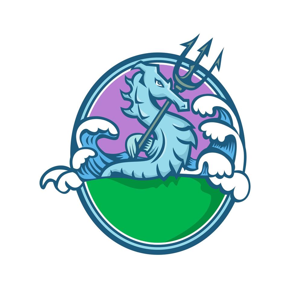 sjöhäst med trident maskot oval emblem vektor