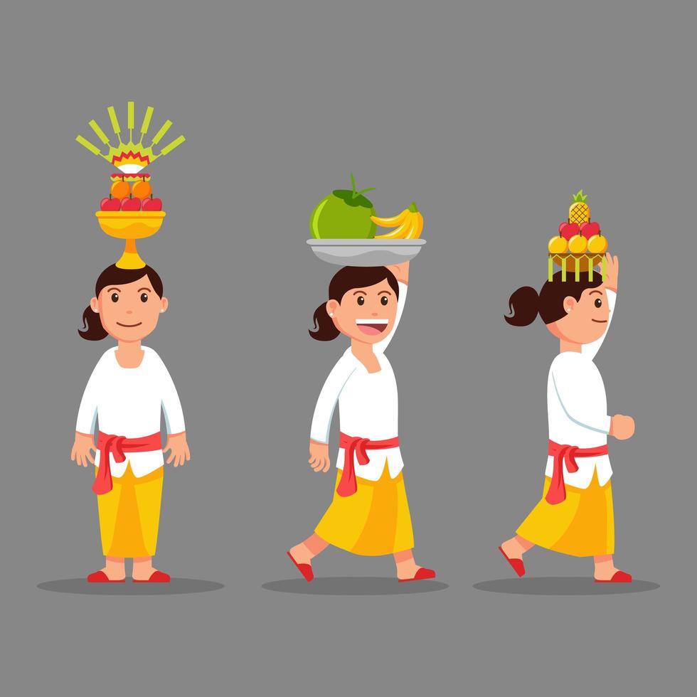 Frauen tragen Früchte für die rituelle Parade auf dem Kopf vektor