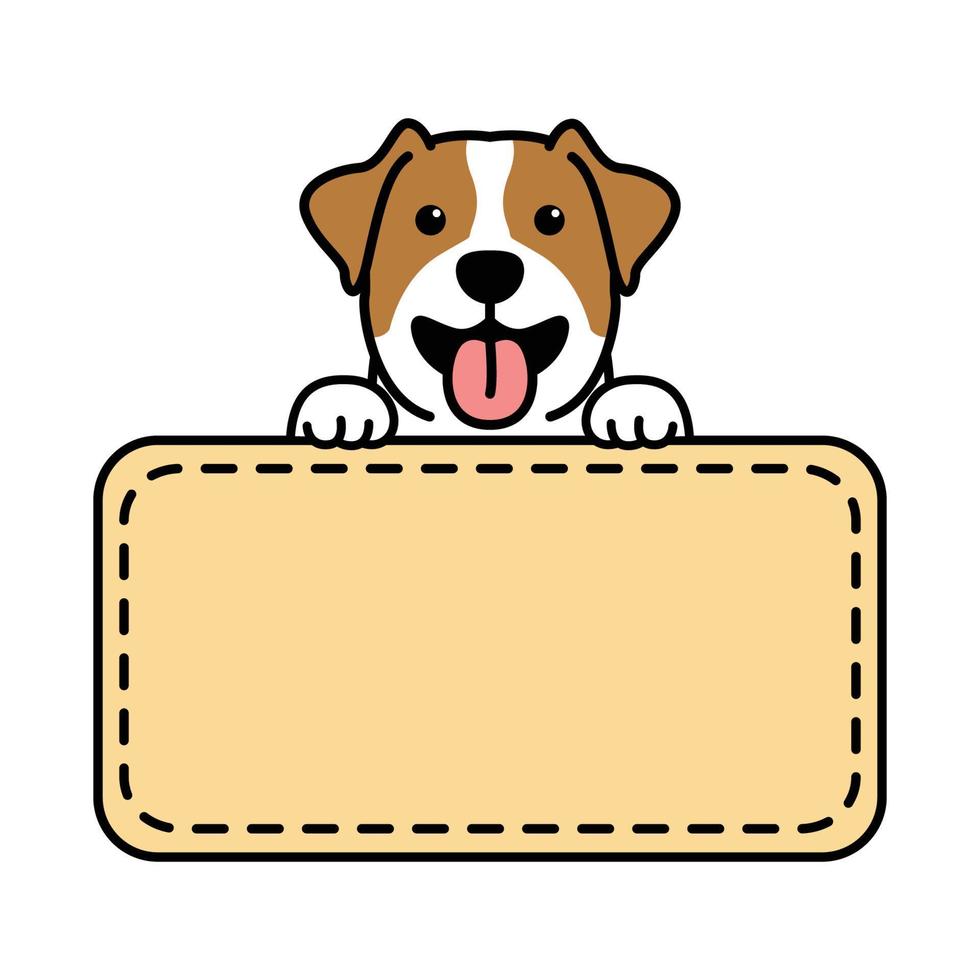 süßer jack russell terrier welpe mit rahmenrandvorlage cartoon, vektorillustration vektor