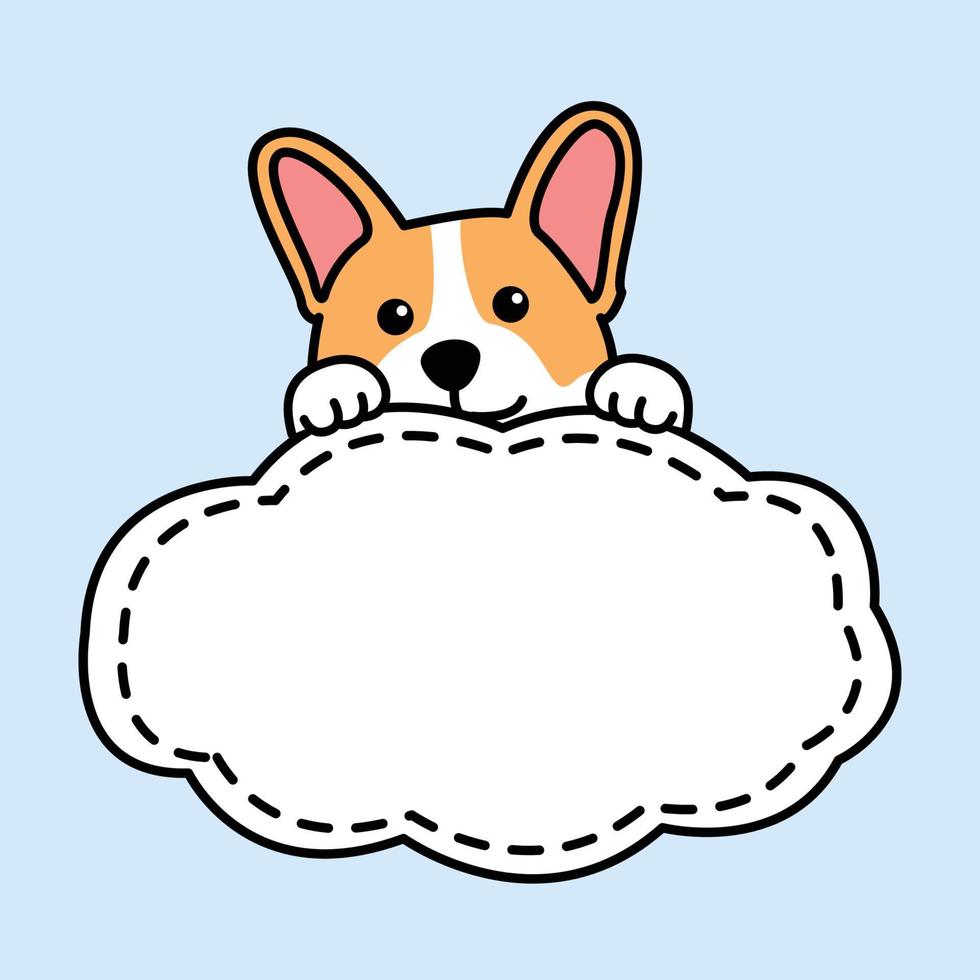 söt pembroke welsh corgi hund med ram gräns mall tecknad serie, vektor illustration