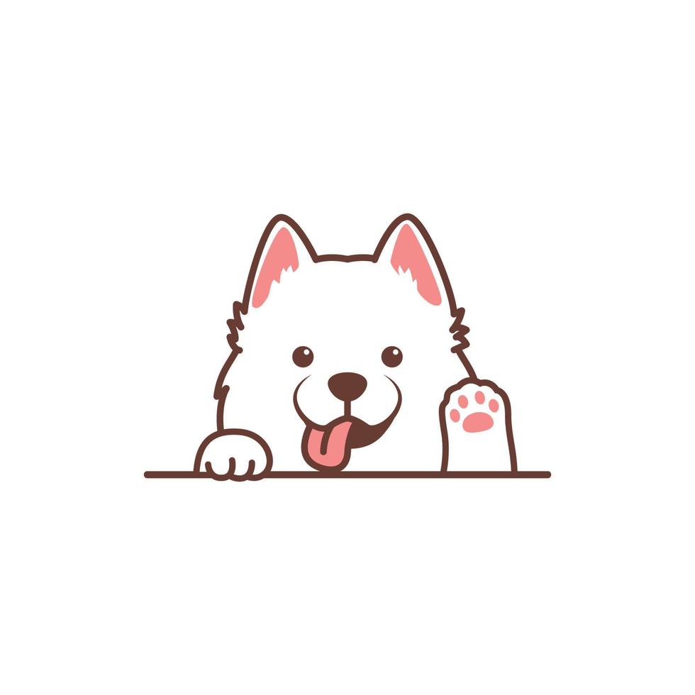 söt samojed hund vinka Tass tecknad serie, vektor illustration