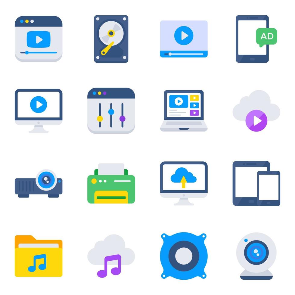 paket med multimedia platta ikoner vektor