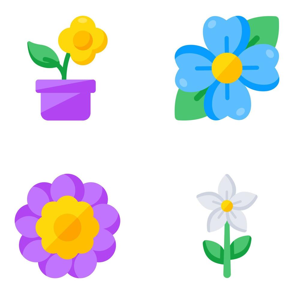 packa av blommor och botanik platt ikoner vektor