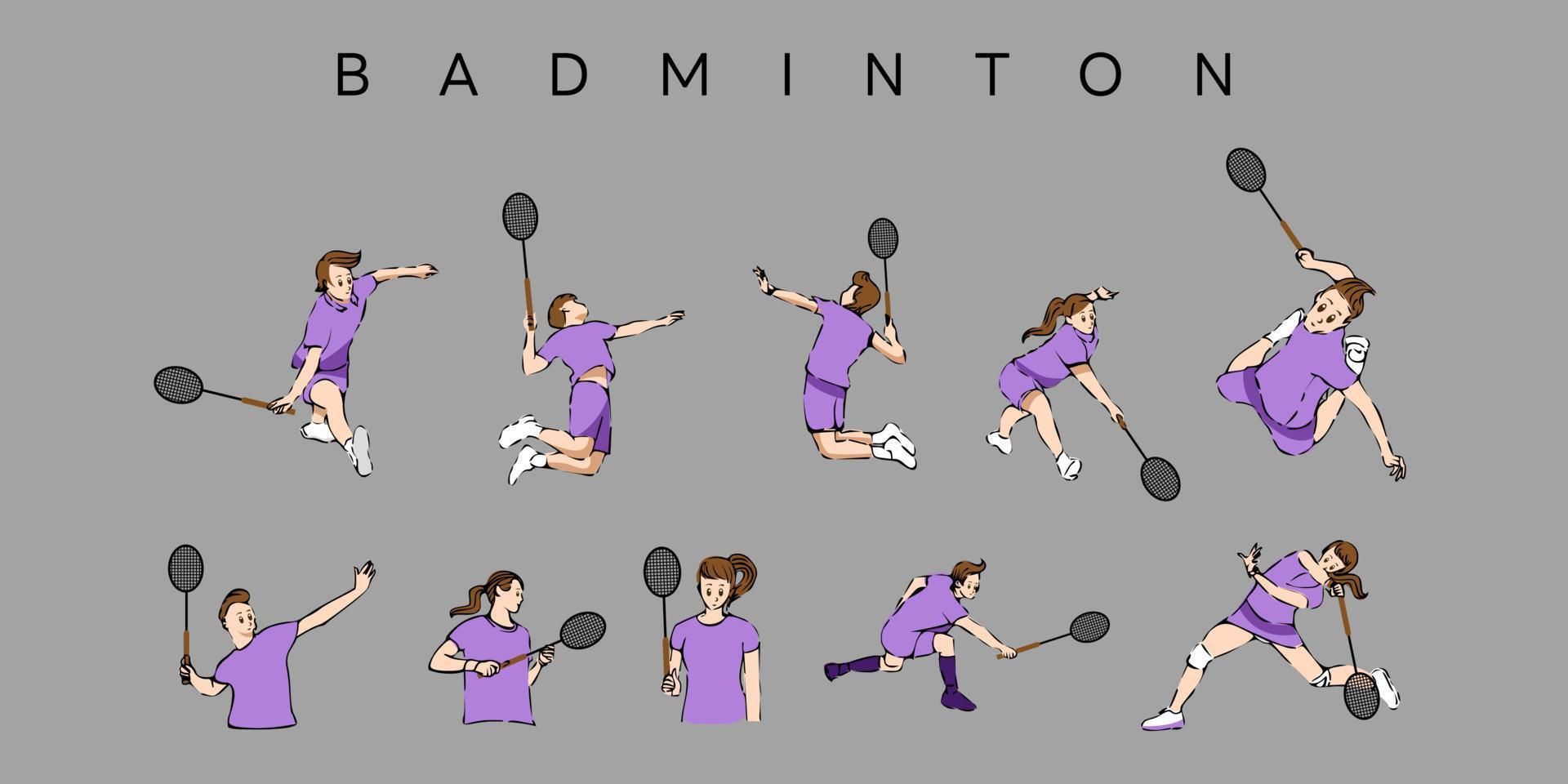 badminton spelare vektor uppsättning samling grafisk ClipArt design