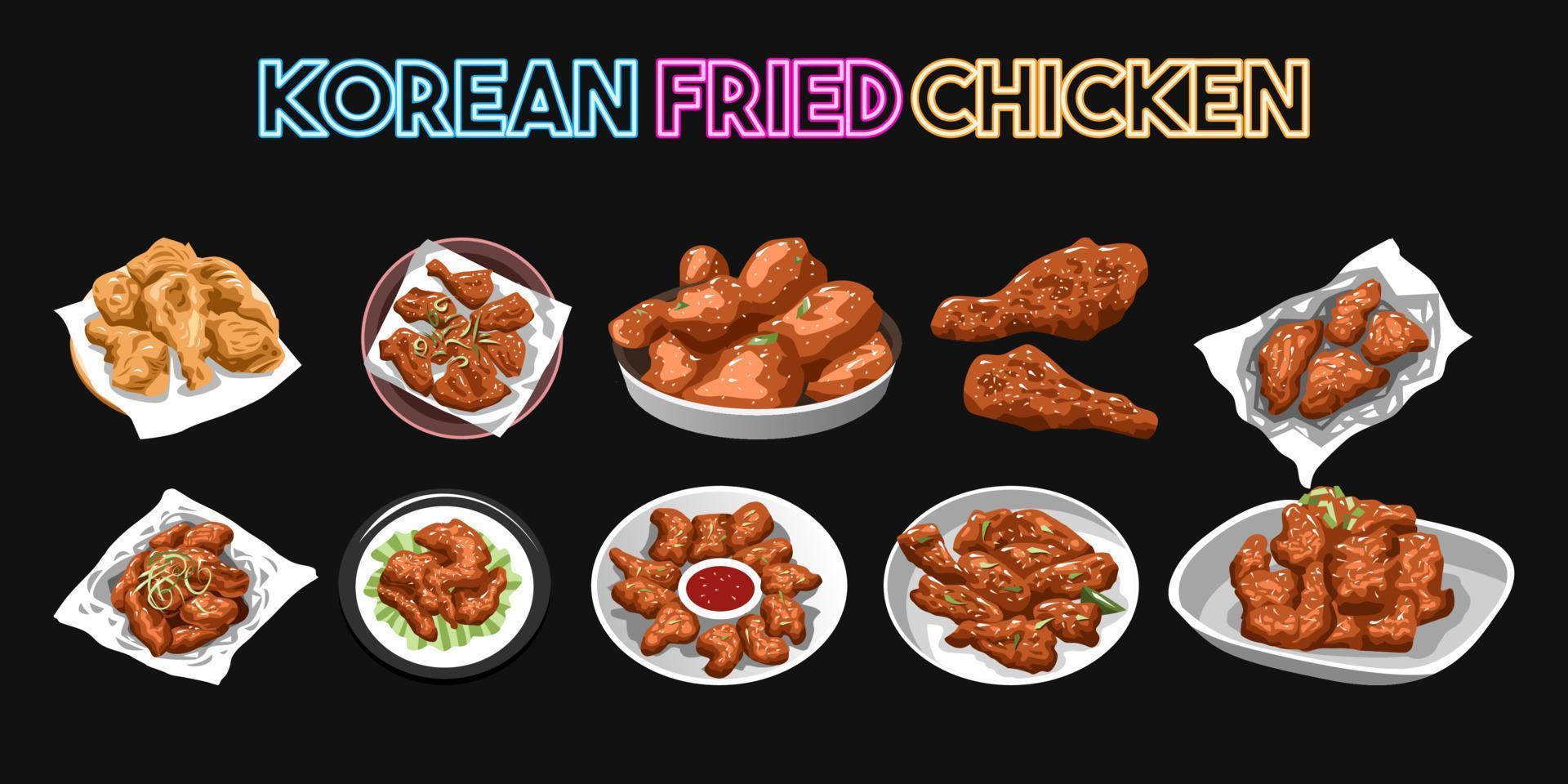 koreanska friterad kyckling vektor uppsättning samling grafisk design
