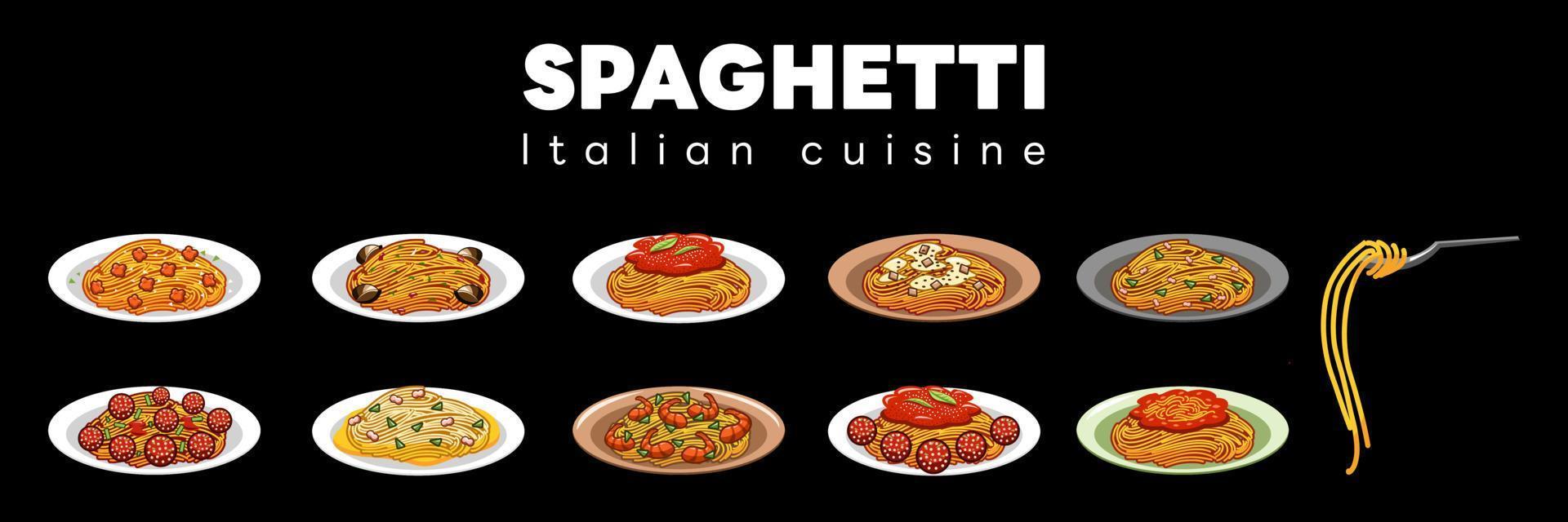 Spaghetti-Vektor-Set-Sammlung Grafik-Clipart-Design vektor