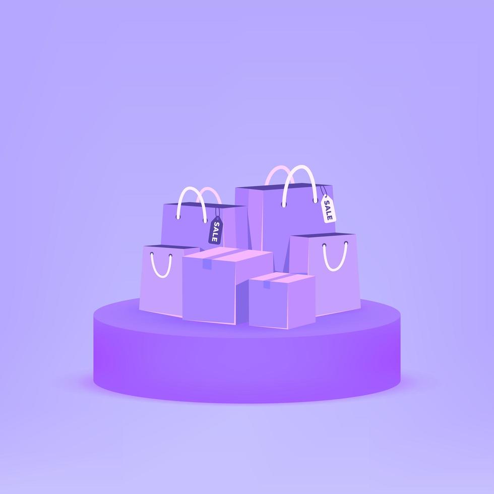 Einkaufstaschen auf lila Hintergrund. vektor