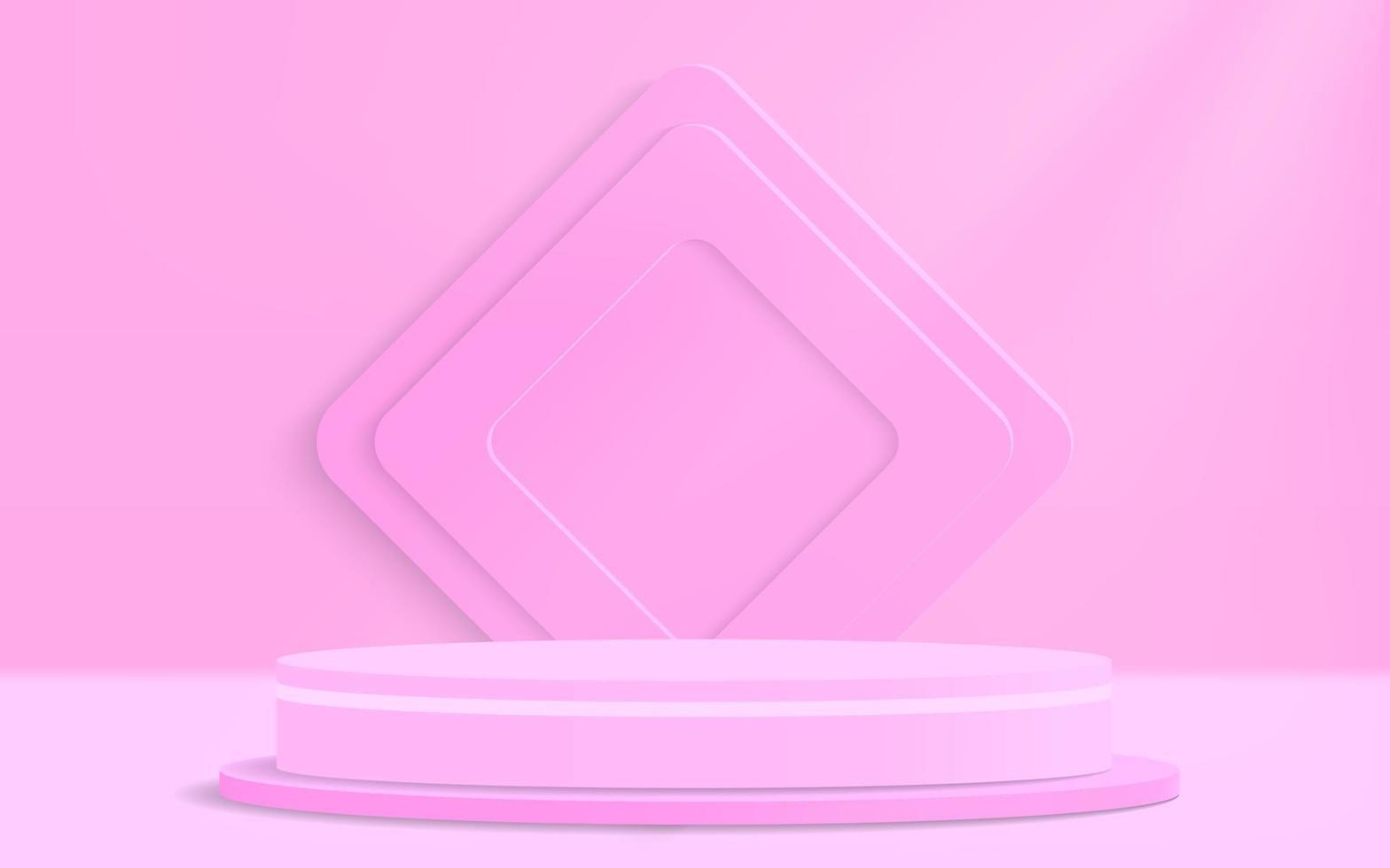 3D-Zylinder-Podium auf rosafarbener geometrischer Anzeigeplattform. vektordarstellung der podiumsockelform für produktpräsentation, schaufenster, mock-up. minimale Bühnenszenenplattform vektor