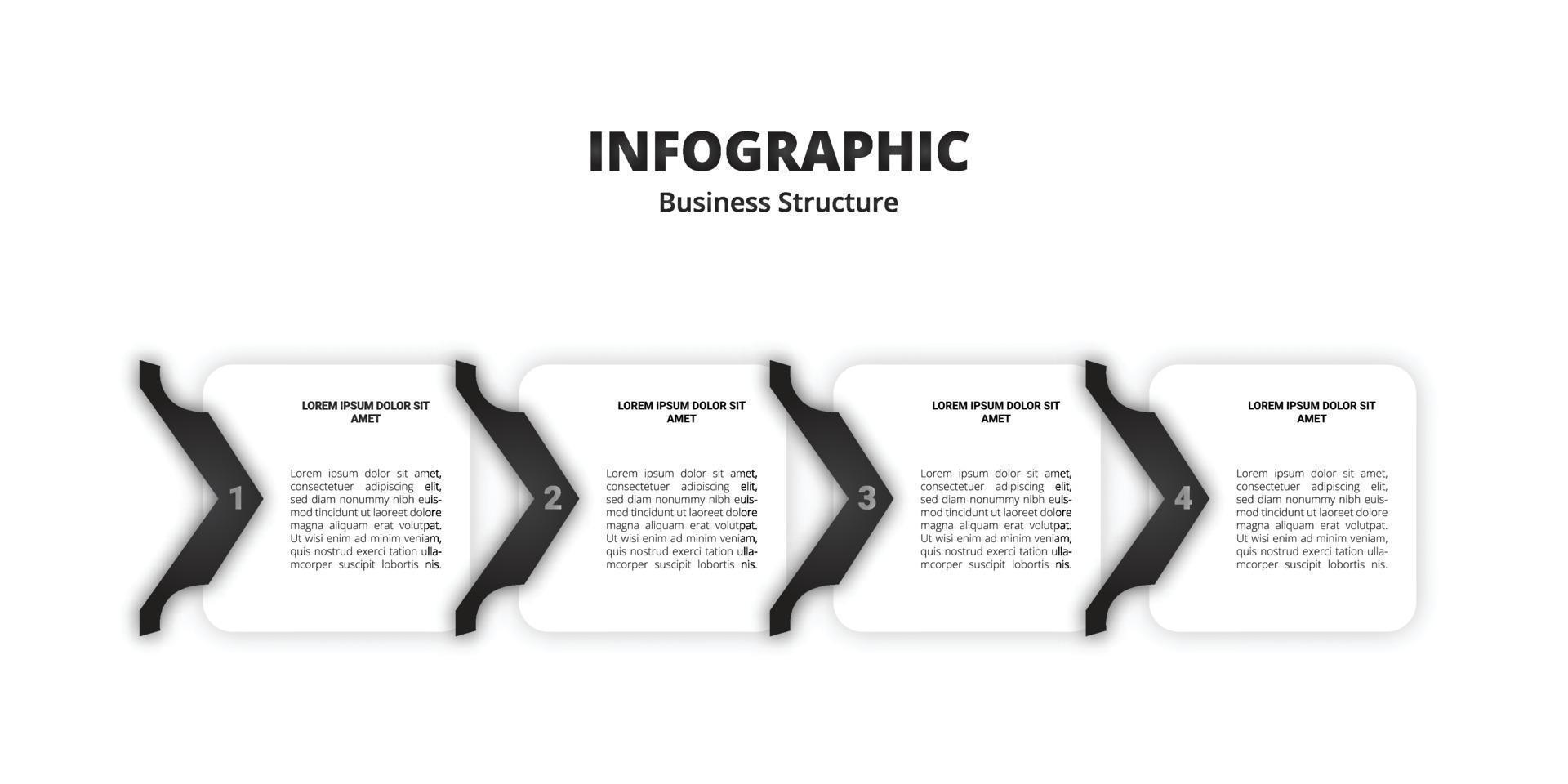 Infografik-Quadratvorlage für Geschäftsprozesse mit Pfeilzeichen-Design mit 4 Optionen oder Schritten. Vektor-Illustration vektor