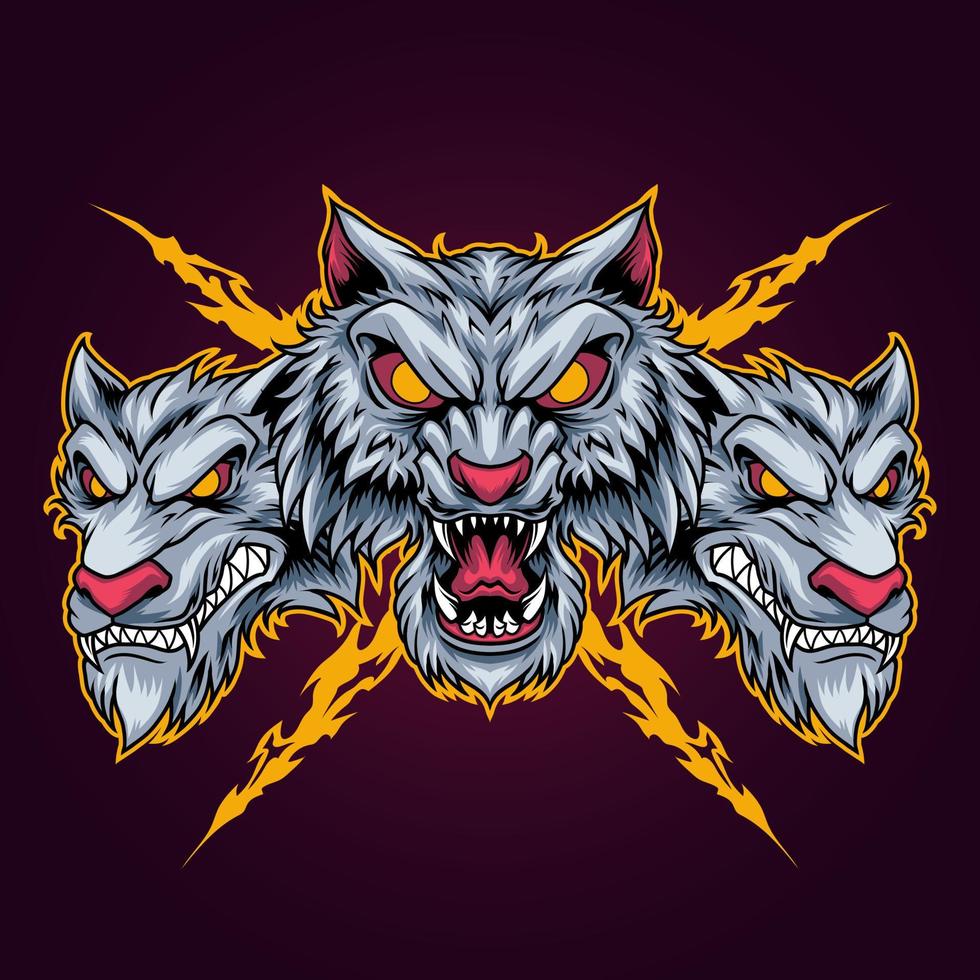 Emblem mit drei Wolfsköpfen vektor