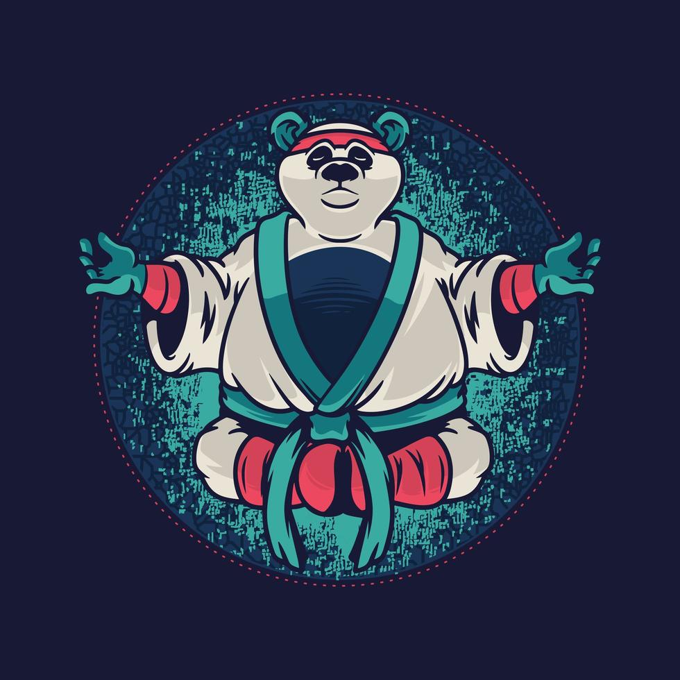 Panda mit Kung-Fu-Uniform. kundenspezifische Kleidungsschablone mit wildem Tier des Pandas auf blauem Hintergrund. Vektor-Illustrationsdesign für T-Shirt-Grafiken, Modedrucke und andere Verwendungen vektor