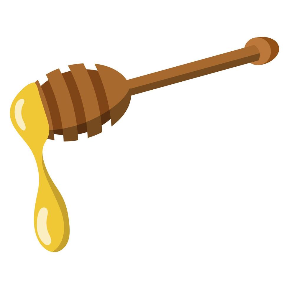 Honig, der von einem Holzlöffel tropft. Vektor-Illustration auf weißem Hintergrund. vektor
