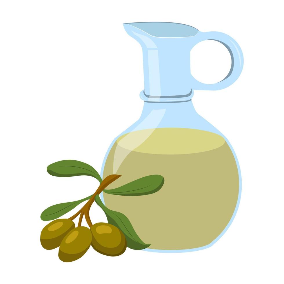 Olivenöl in einem Krug. Vektor-Illustration auf weißem Hintergrund. vektor