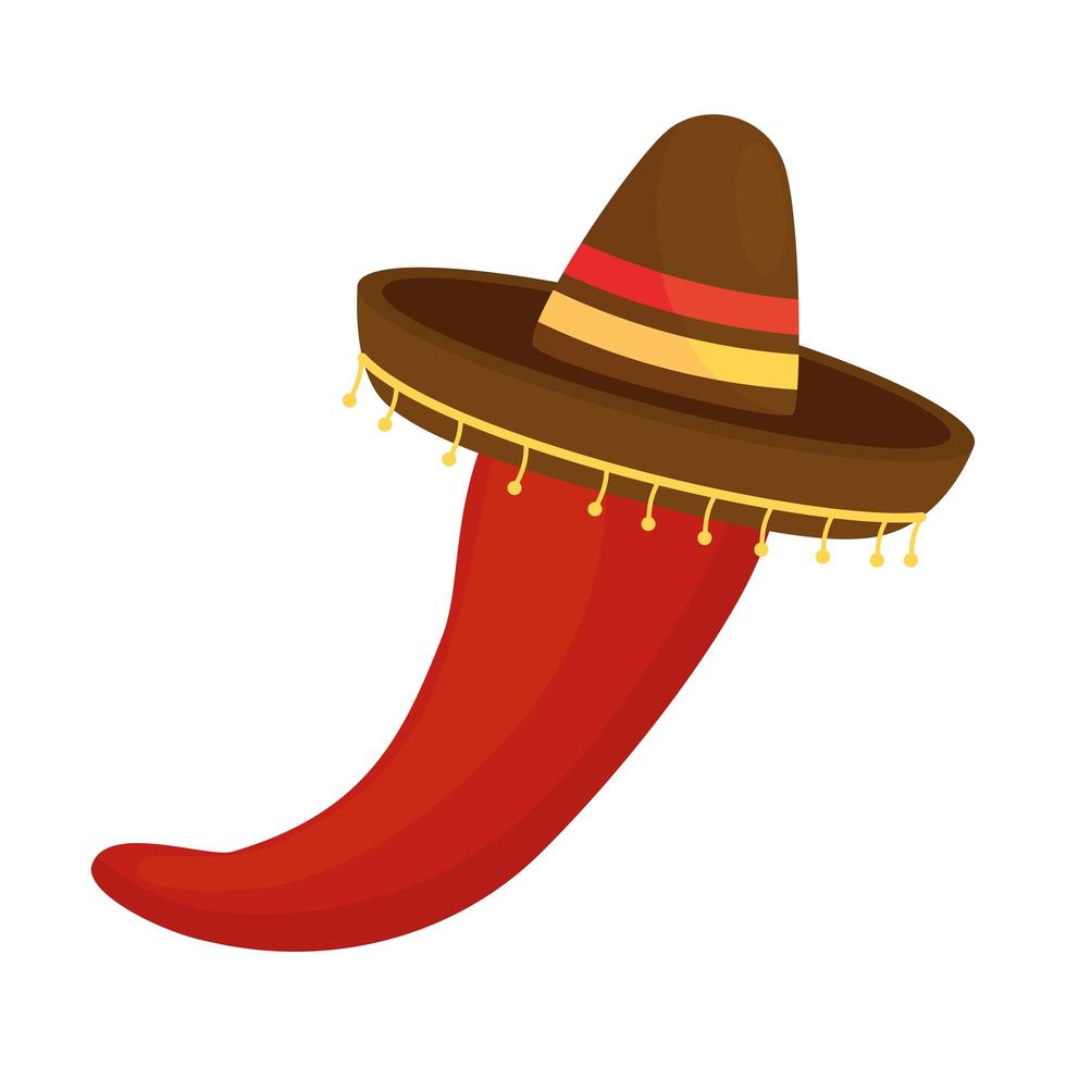 mexikanischer Hut mit rotem Chili-Pfeffer-Gemüse im weißen Hintergrund vektor