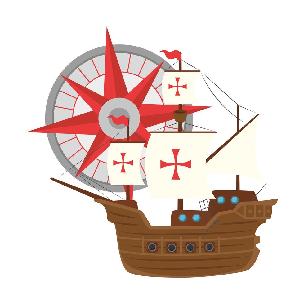 columbus skepp med kompassvektordesign vektor