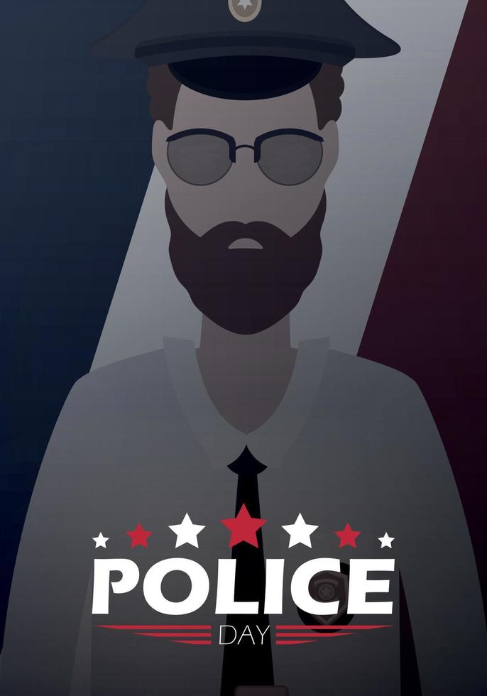 Banner zum Tag der Polizei. Polizist in Uniform. Cartoon-Stil. vektor