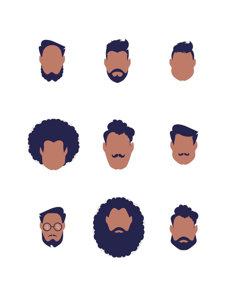 uppsättning av ansikten av män av annorlunda typer och nationaliteter. isolerat. vektor. vektor