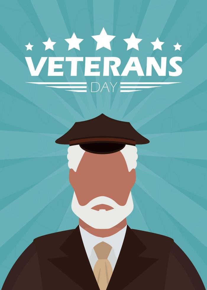 Banner zum Tag der Veteranen. Veteran in Militäruniform. Cartoon-Stil. vektor