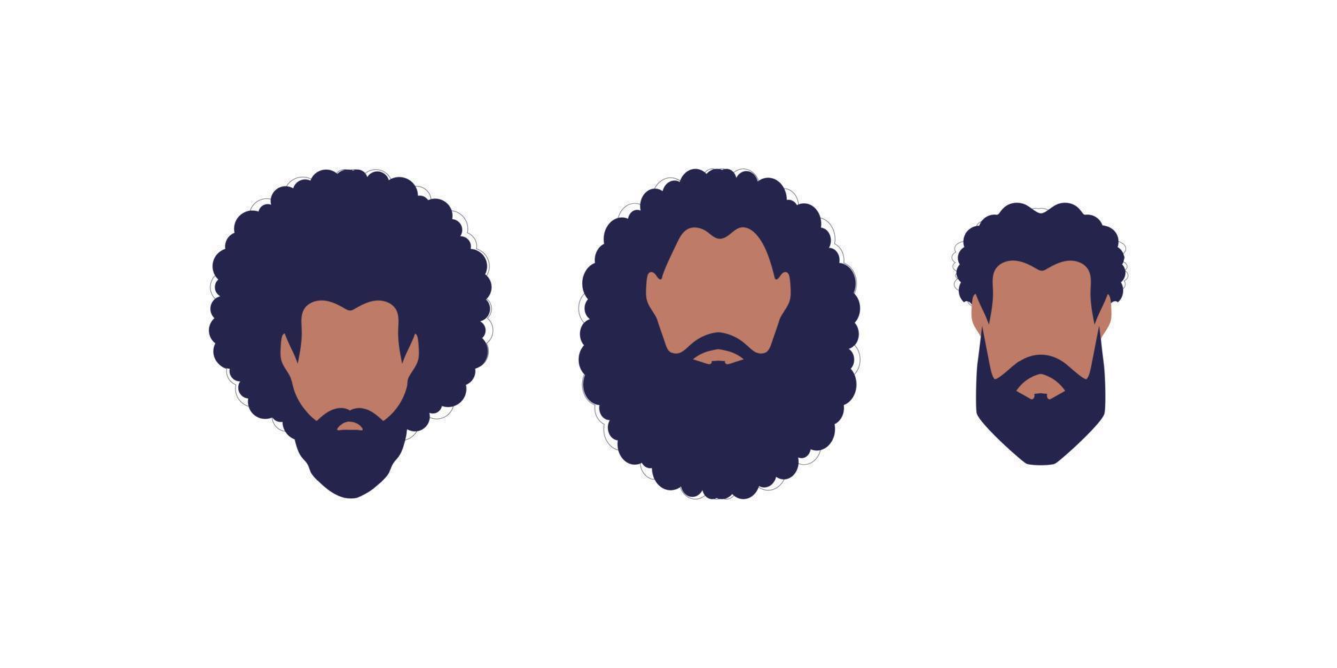 en uppsättning av tre ansikten av grabbar av annorlunda typer och nationaliteter. isolerat. tecknad serie stil. vektor