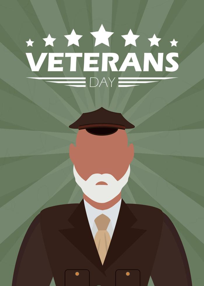 Postkarte zum Veteranentag. Veteran in Militäruniform. Cartoon-Stil. vektor