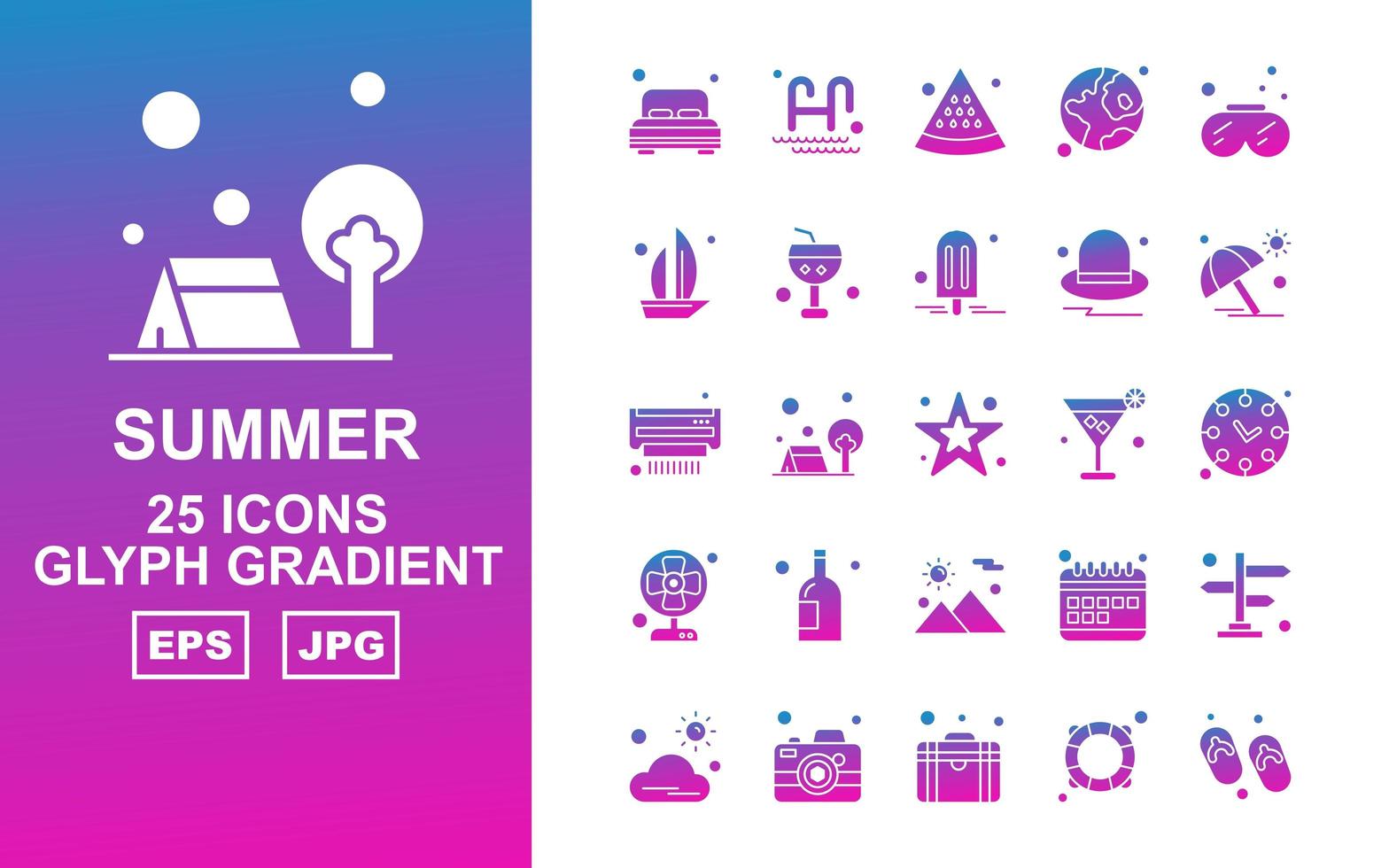 25 premium summer ii glyph gradient ikonpaket vektor