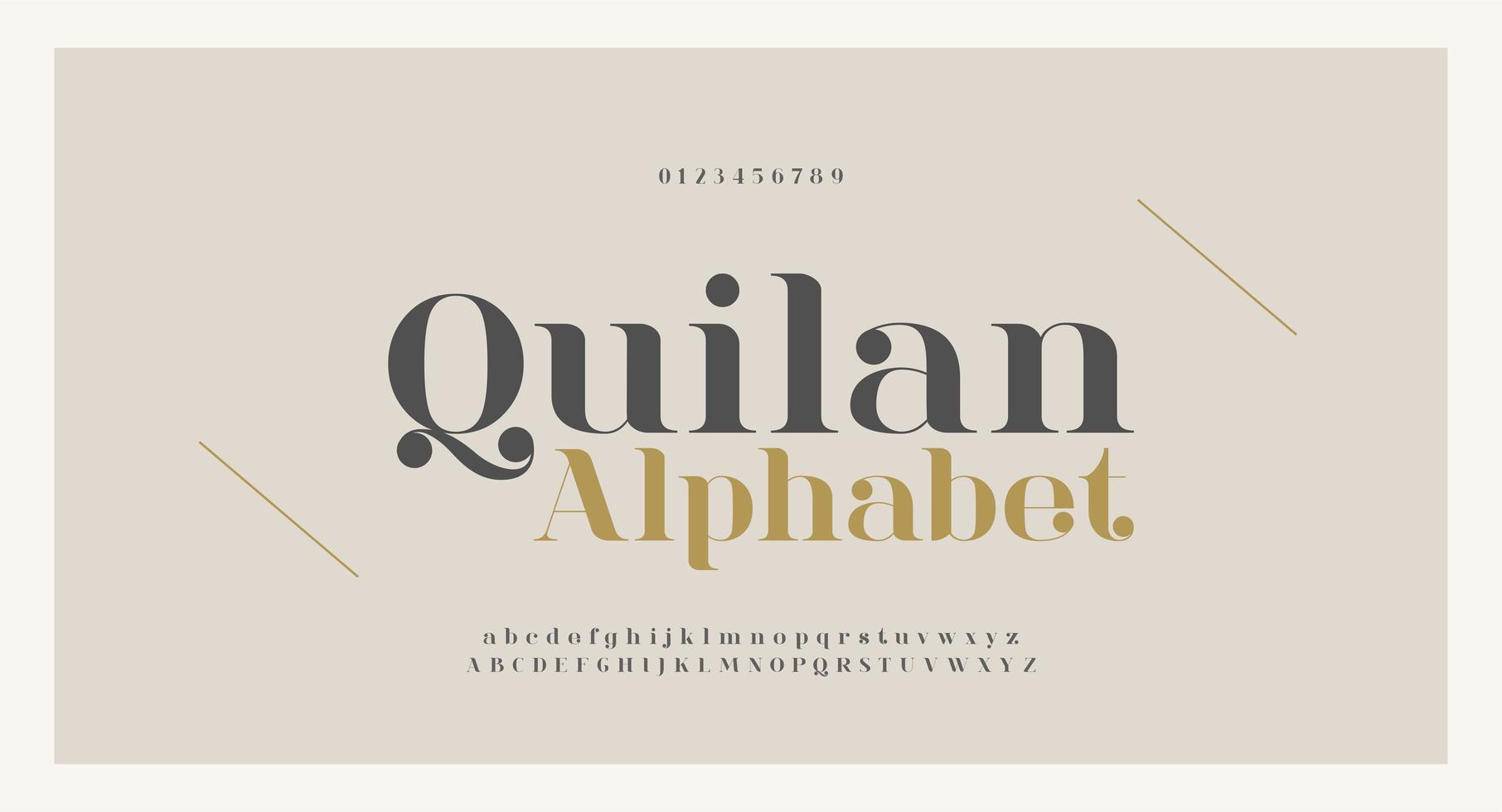 elegante Alphabetbuchstaben Schriftart und Nummer vektor