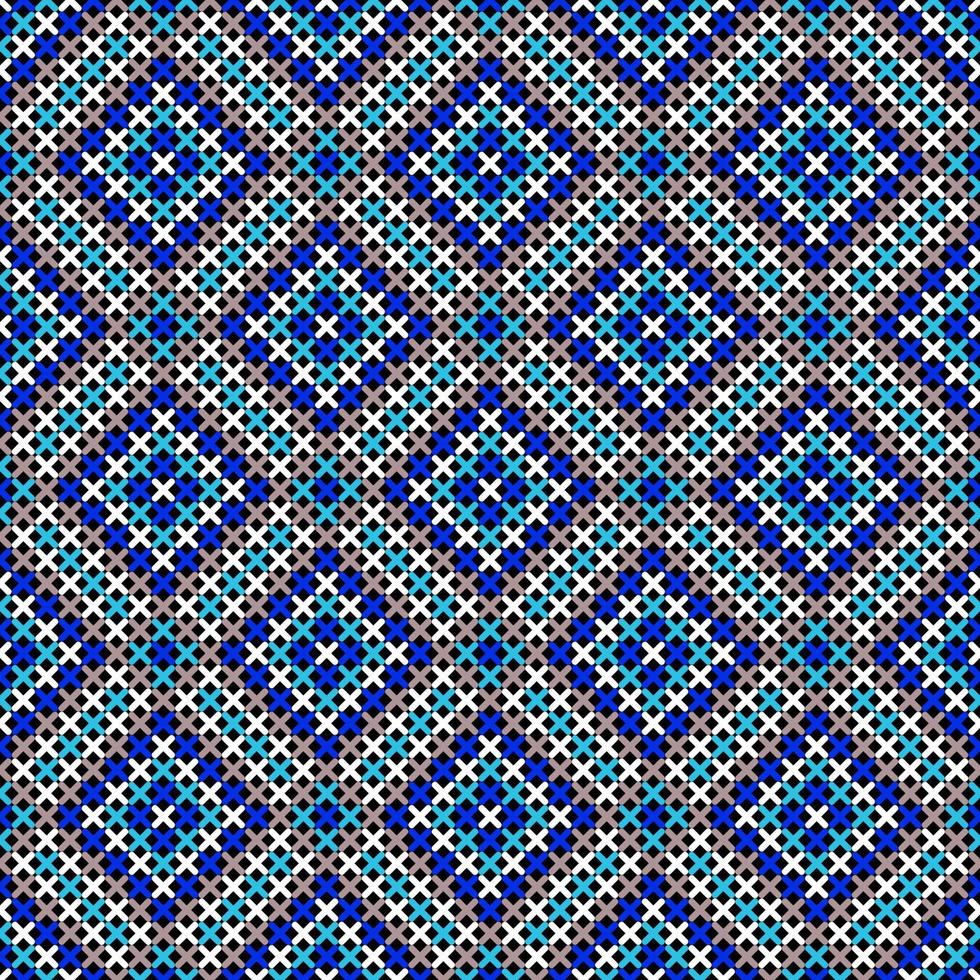 svart sömlös vektor bakgrund med geometrisk korsa sy mönster i blå nyanser