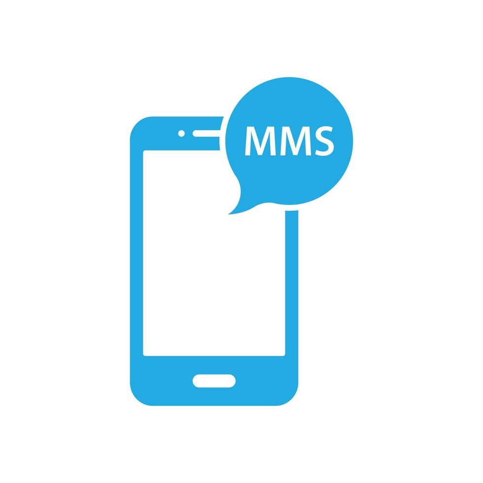 eps10 blauer Vektor Smartphone mms abstraktes Symbol oder Logo isoliert auf weißem Hintergrund. mobiles mms-symbol in einem einfachen, flachen, trendigen, modernen stil für ihr website-design und mobile app